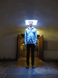 Tim in a prison cell in the basement of the Torre de Belém tower