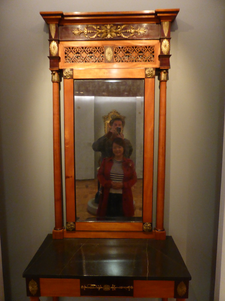 Tim and Miaomiao in a mirror at the first floor of the Museu Nacional de Arte Antiga museum