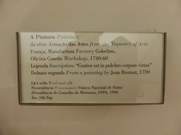 Explanation on the tapestry `Painting` from a painting by Jean Restout, at the first floor of the Museu Nacional de Arte Antiga museum