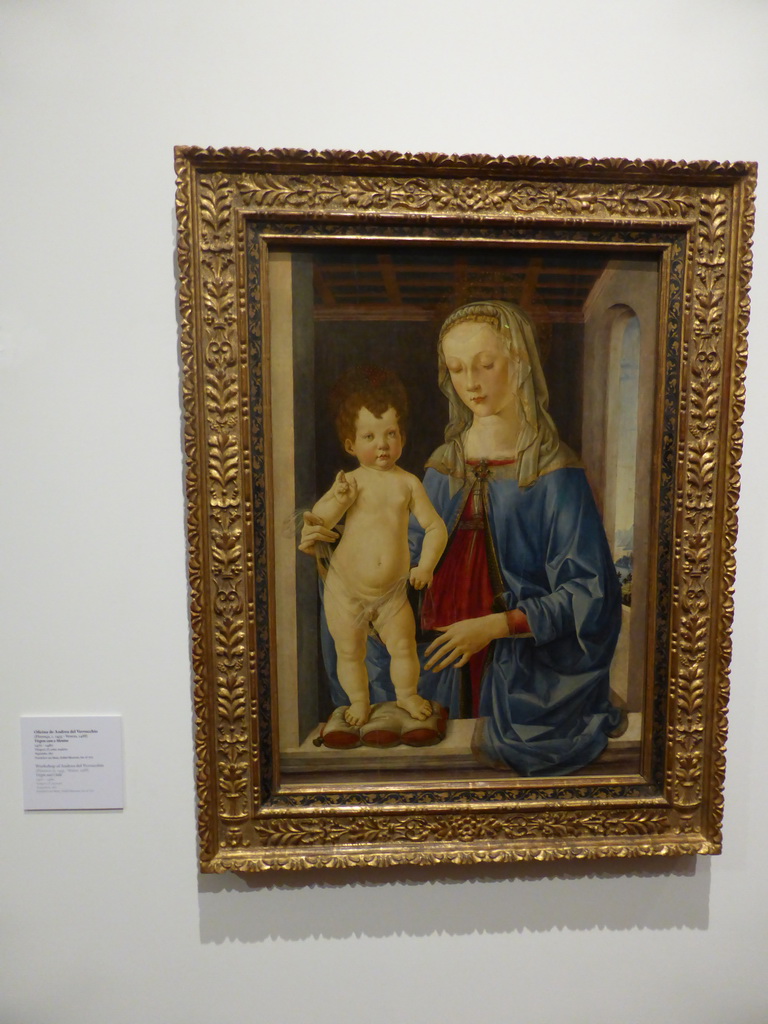 Painting `Virgin and Child` from the workshop of Andrea del Verrocchio, at the first floor of the Museu Nacional de Arte Antiga museum
