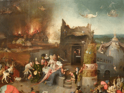 Close-up of a part of the middle panel of the triptych `The Temptations of St. Anthony` by Hieronymus Bosch, at the first floor of the Museu Nacional de Arte Antiga museum
