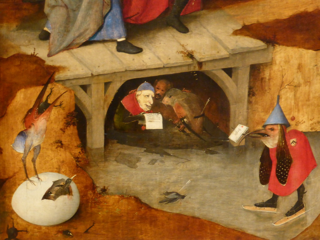 Close-up of a part of the left panel of the triptych `The Temptations of St. Anthony` by Hieronymus Bosch, at the first floor of the Museu Nacional de Arte Antiga museum