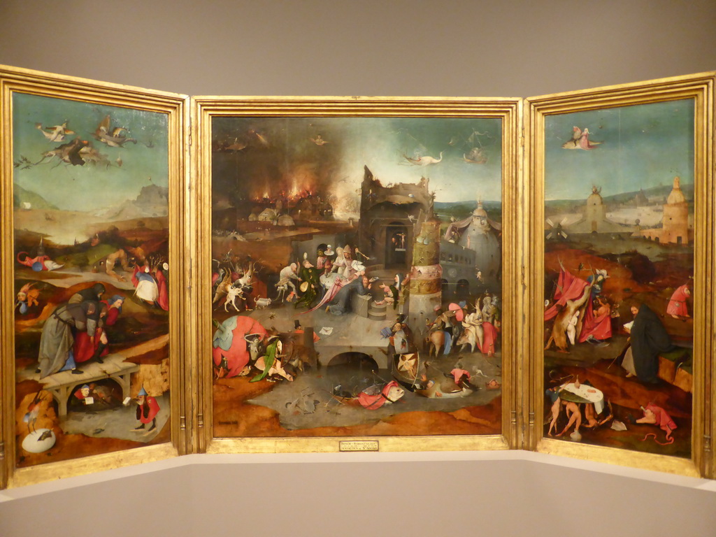 Triptych `The Temptations of St. Anthony` by Hieronymus Bosch, at the first floor of the Museu Nacional de Arte Antiga museum