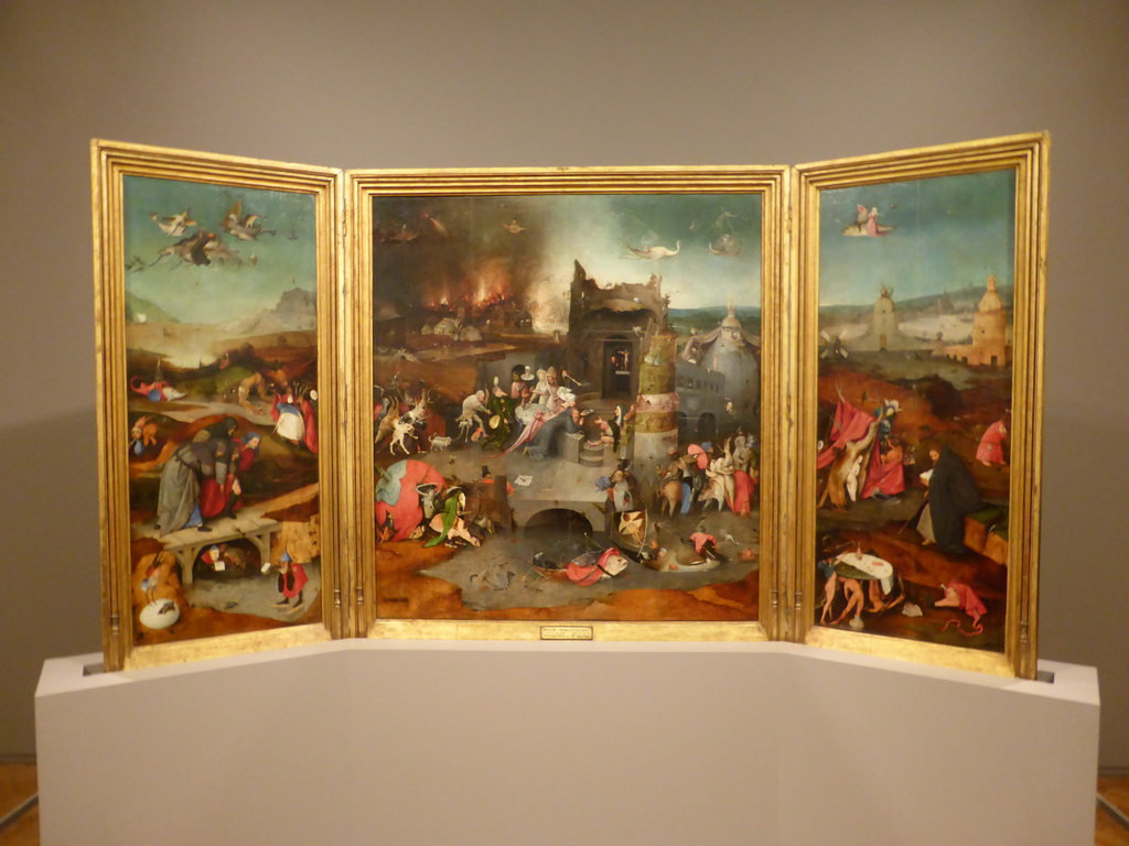 Triptych `The Temptations of St. Anthony` by Hieronymus Bosch, at the first floor of the Museu Nacional de Arte Antiga museum