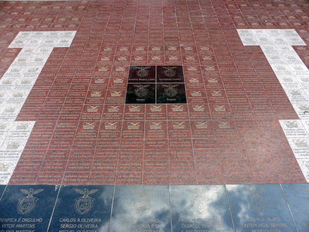Tiles with names of S.L. Benfica soccer players at the Estádio da Luz soccer stadium