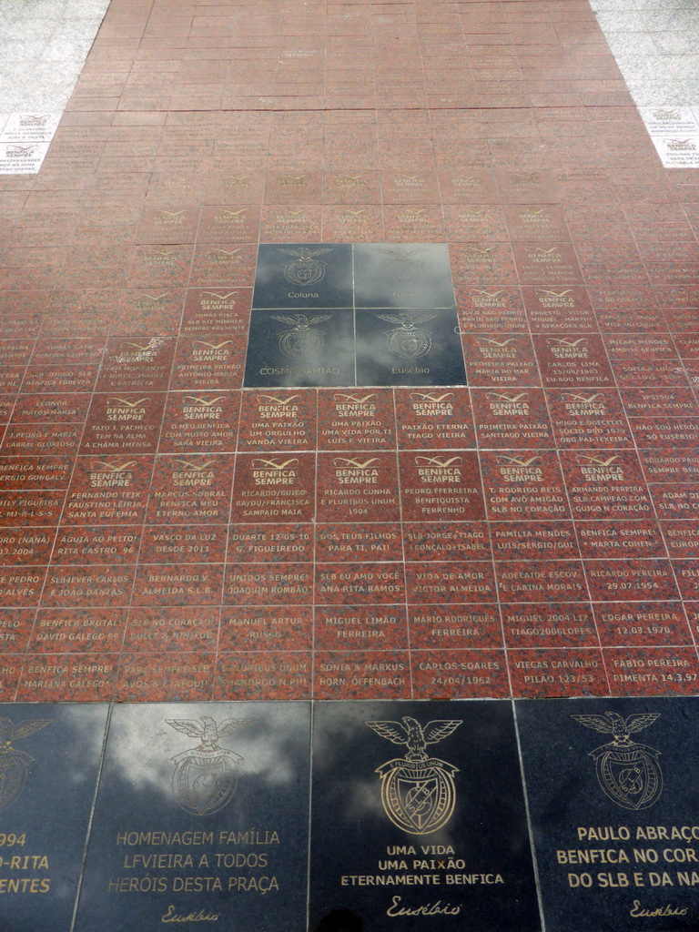 Tiles with names of S.L. Benfica soccer players at the Estádio da Luz soccer stadium