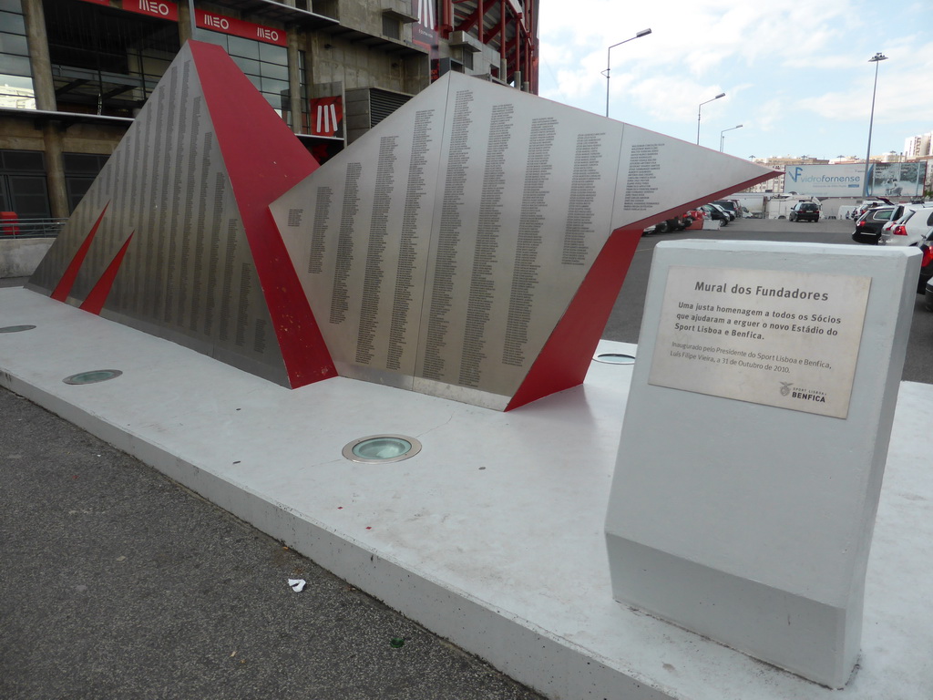 Mural of the founders of S.L. Benfica in front of the Estádio da Luz soccer stadium