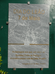 Plaque about the Dia do Leão (`Day of the Lion`) at the Estádio José Alvalade soccer stadium
