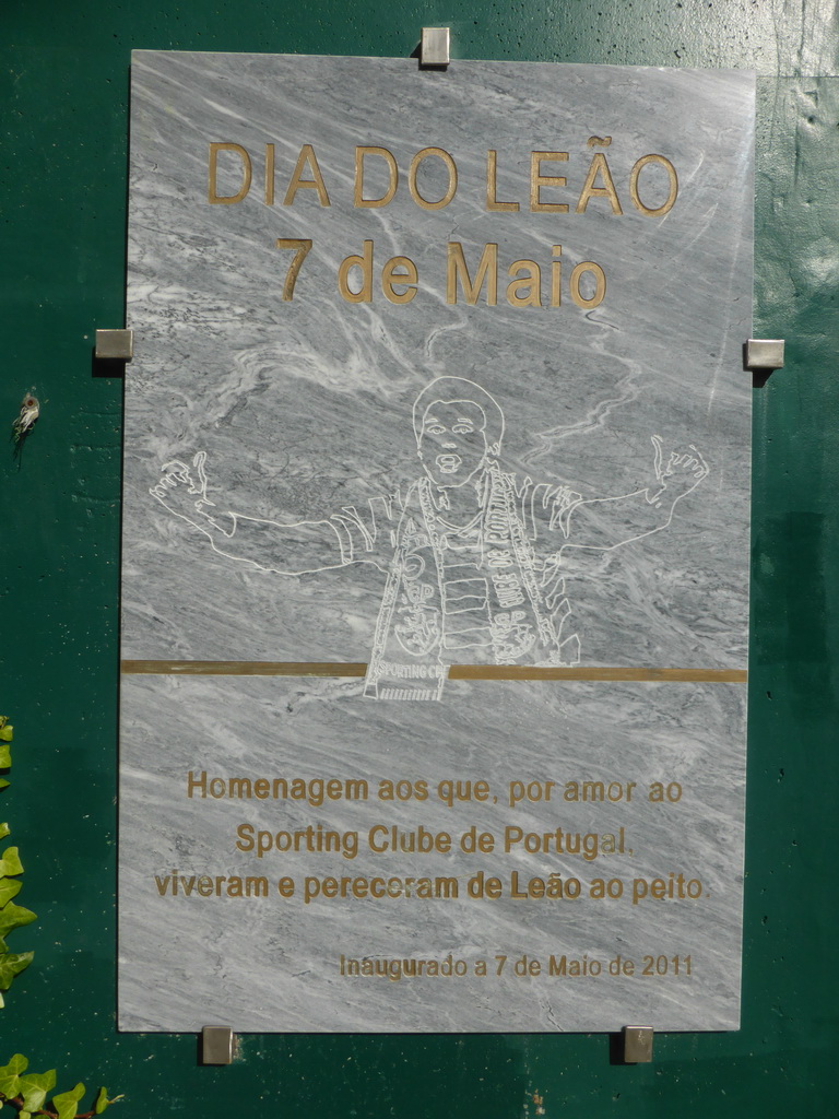 Plaque about the Dia do Leão (`Day of the Lion`) at the Estádio José Alvalade soccer stadium