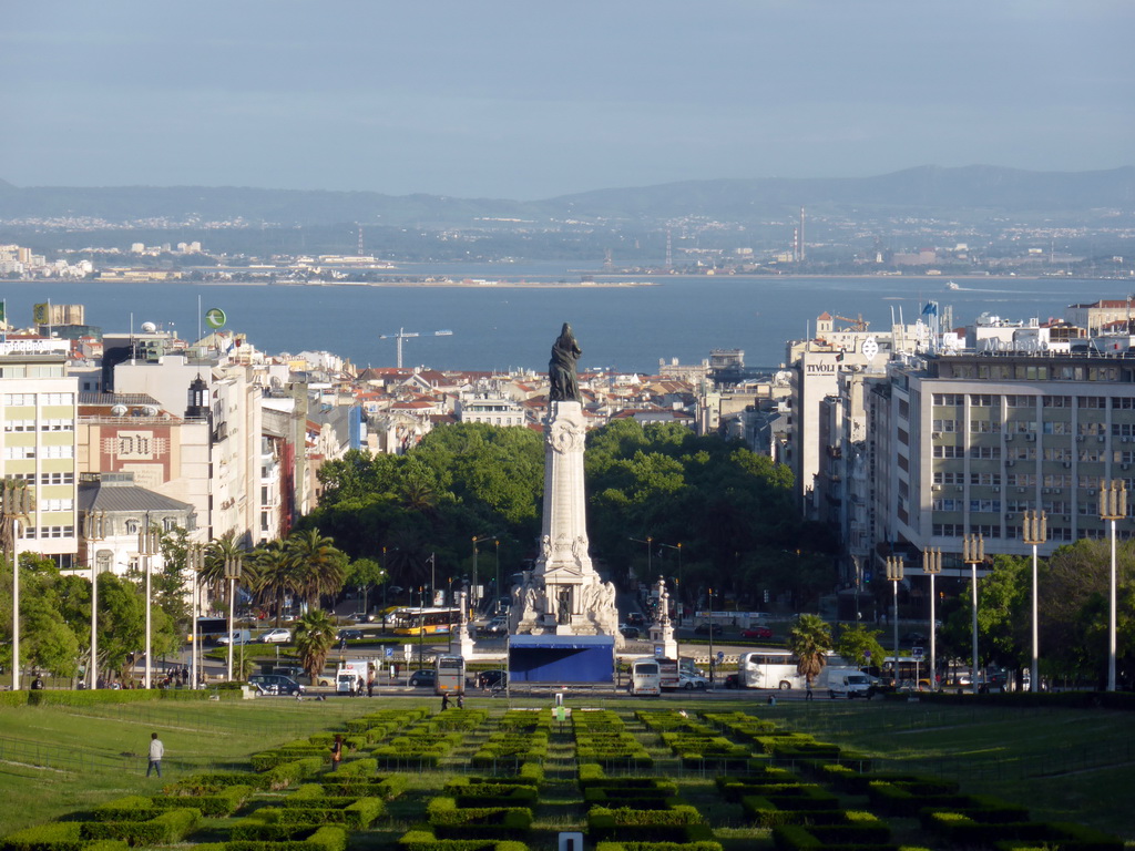 The Parque Eduardo VII park, the statue of the Marquess of Pombal at the Praça do Marquês de Pombal square and the Rio Tejo river