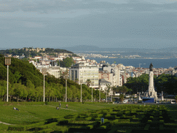 The Parque Eduardo VII park, the statue of the Marquess of Pombal at the Praça do Marquês de Pombal square, the São Jorge Castle and the Rio Tejo river