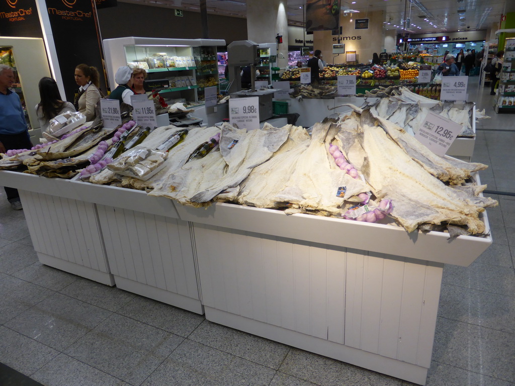 Dryed fish at the El Corte Inglés shopping mall at the Rua Marquês de Fronteira street