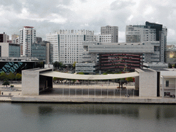 Dock and the Pavilhão de Portugal building at the Parque das Nações park, viewed from the funicular