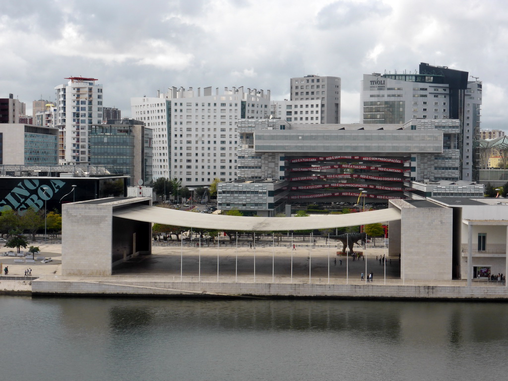 Dock and the Pavilhão de Portugal building at the Parque das Nações park, viewed from the funicular