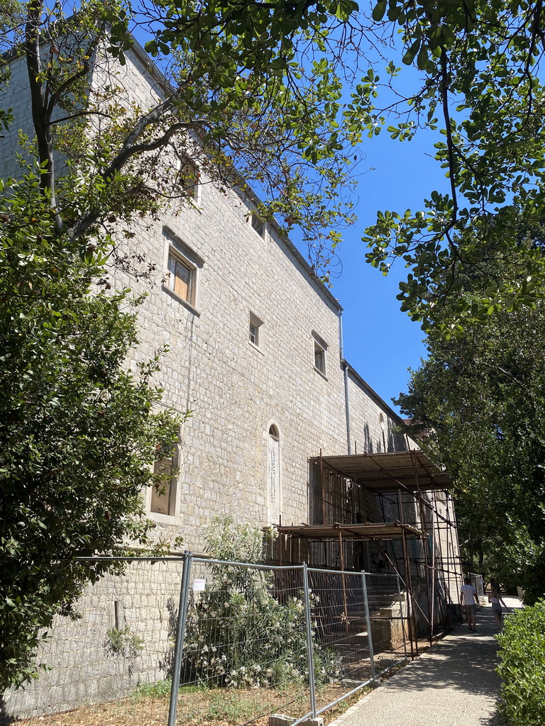 Front of the south side of the Benedictine Monastery of St. Mary with the `Legends of Lokrum` exhibition and the Lokrum Visitor Center