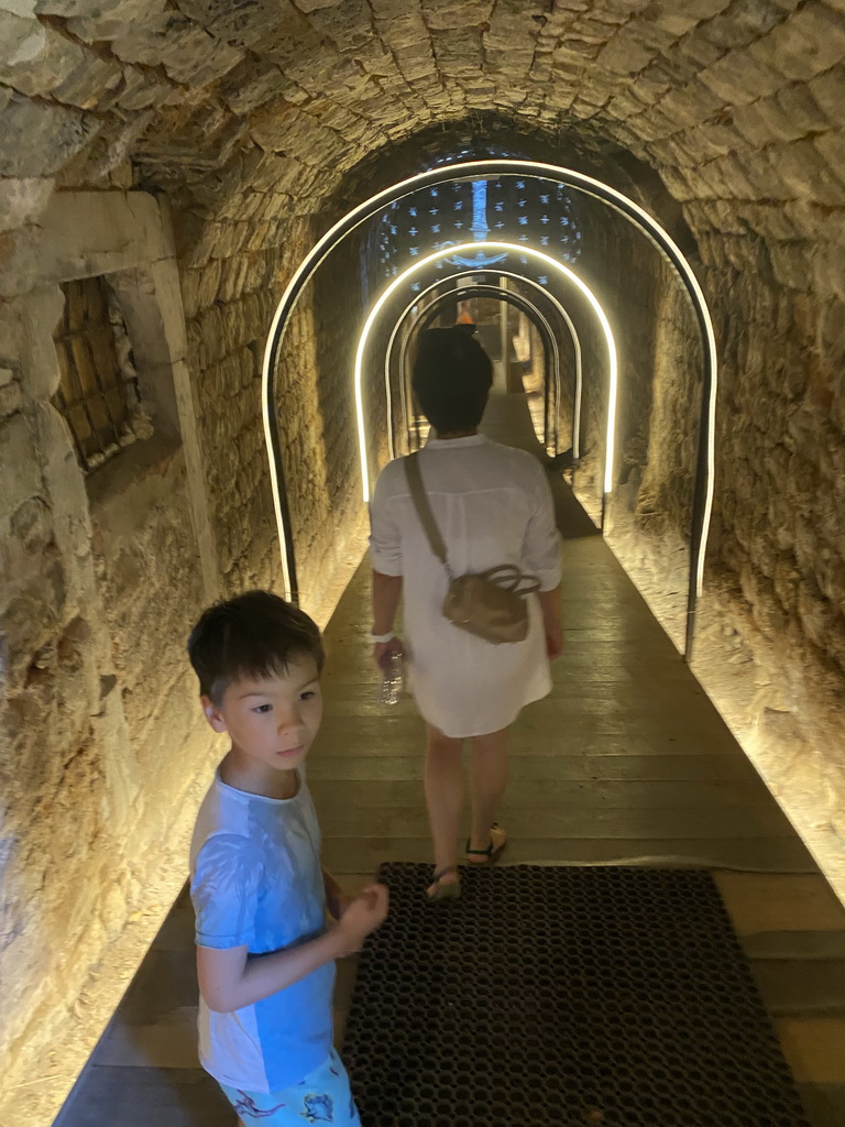 Miaomiao and Max at a hallway at the `Legends of Lokrum` exhibition at the southwest side of the Benedictine Monastery of St. Mary