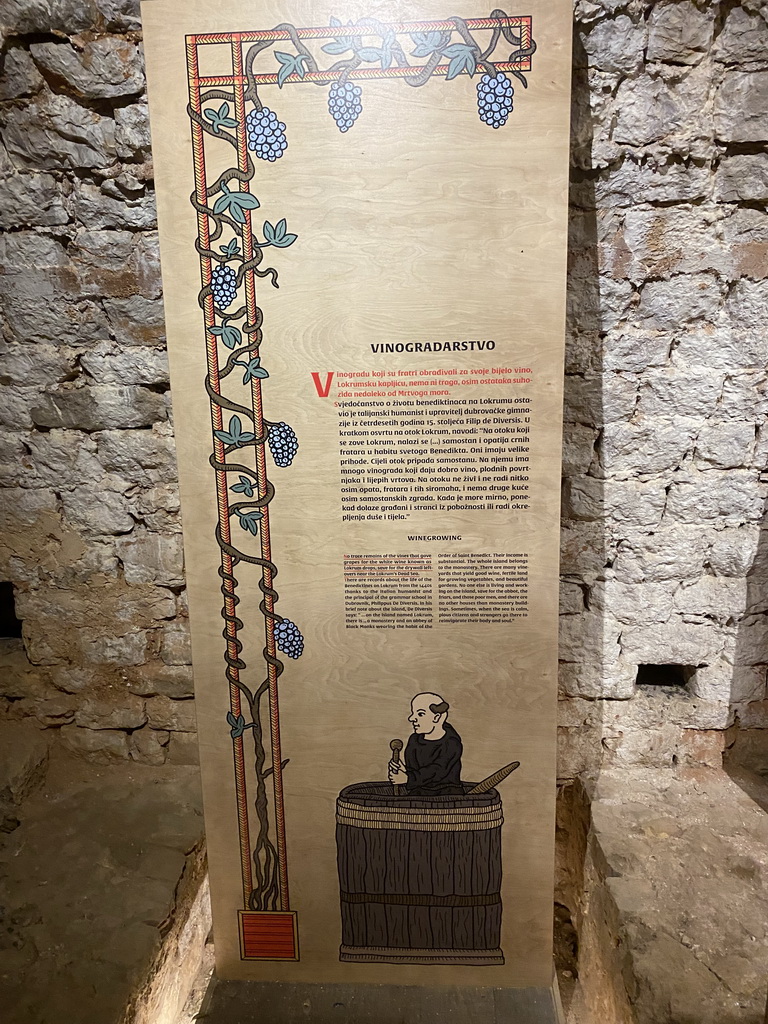 Information on winegrowing at the `Legends of Lokrum` exhibition at the southwest side of the Benedictine Monastery of St. Mary