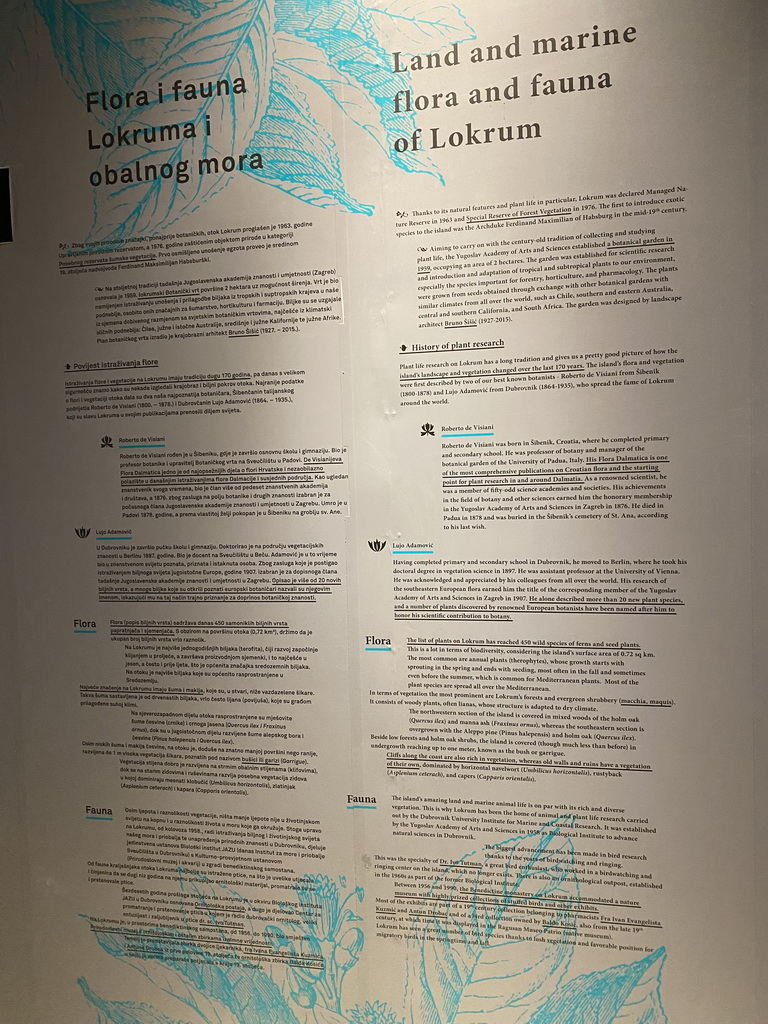 Information on the land and marine flora and fauna of Lokrum at the Lokrum Visitor Center at the southeast side of the Benedictine Monastery of St. Mary