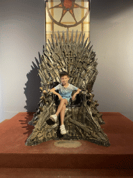 Max on the Iron Throne from Game of Thrones at the Game of Thrones exhibition at the Lokrum Visitor Center at the southeast side of the Benedictine Monastery of St. Mary