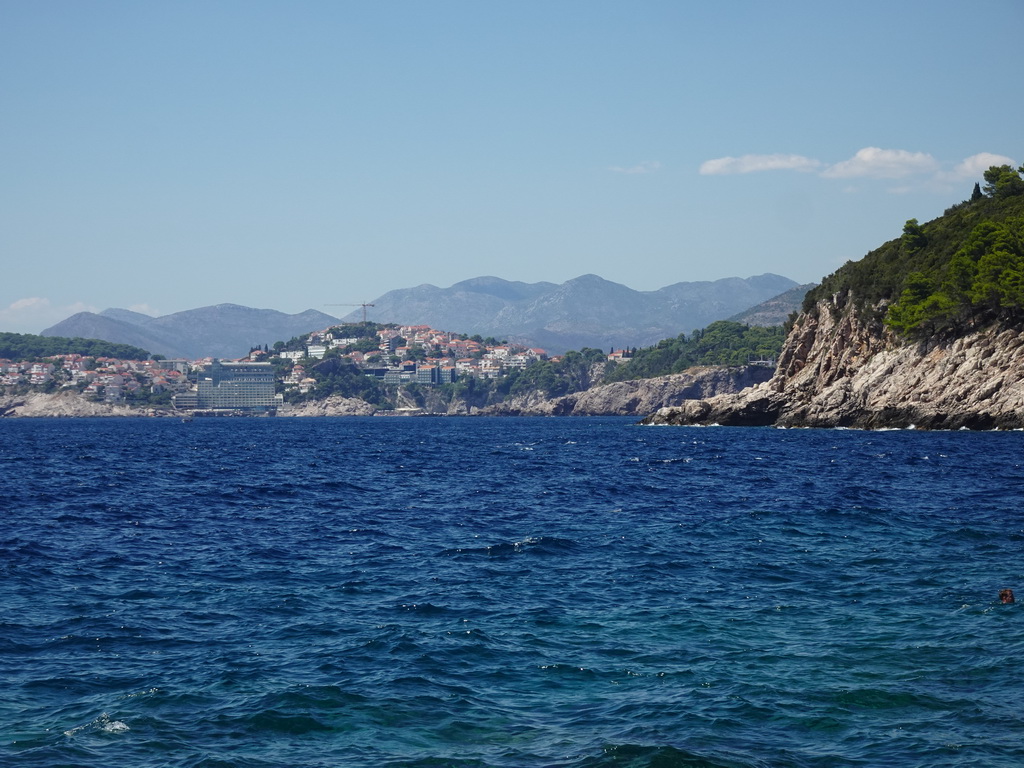 The west side of Dubrovnik with the Rixos Premium Dubrovnik hotel, viewed from the Lokrum Main Beach