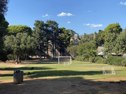 Football field and the south side of the Benedictine Monastery of St. Mary, viewed from the Fitness Park