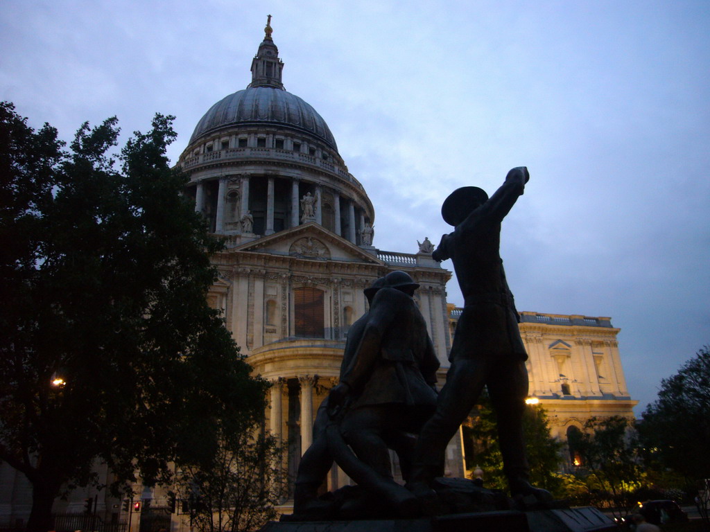 The National Firefighters Memorial and the south side of St. Paul`s Cathedral