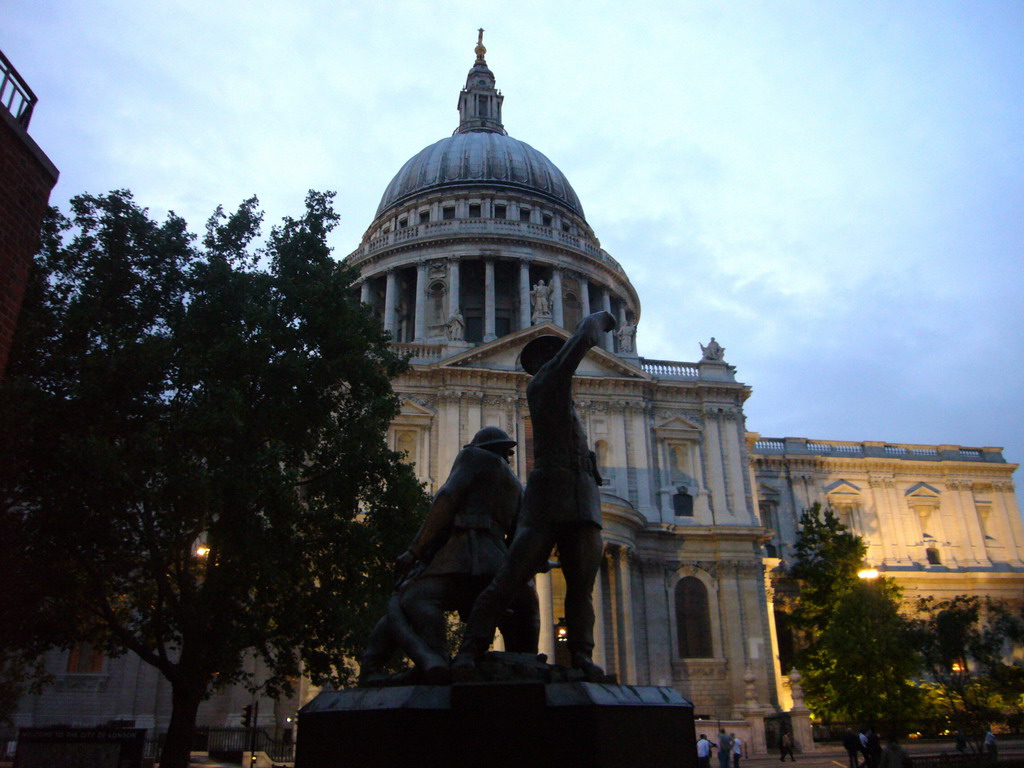 The National Firefighters Memorial and the south side of St. Paul`s Cathedral