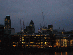 North shore of the Thames river, with Tower 42 and 30 St. Mary Axe, by night