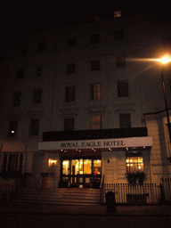 The front of the Royal Eagle Hotel, by night