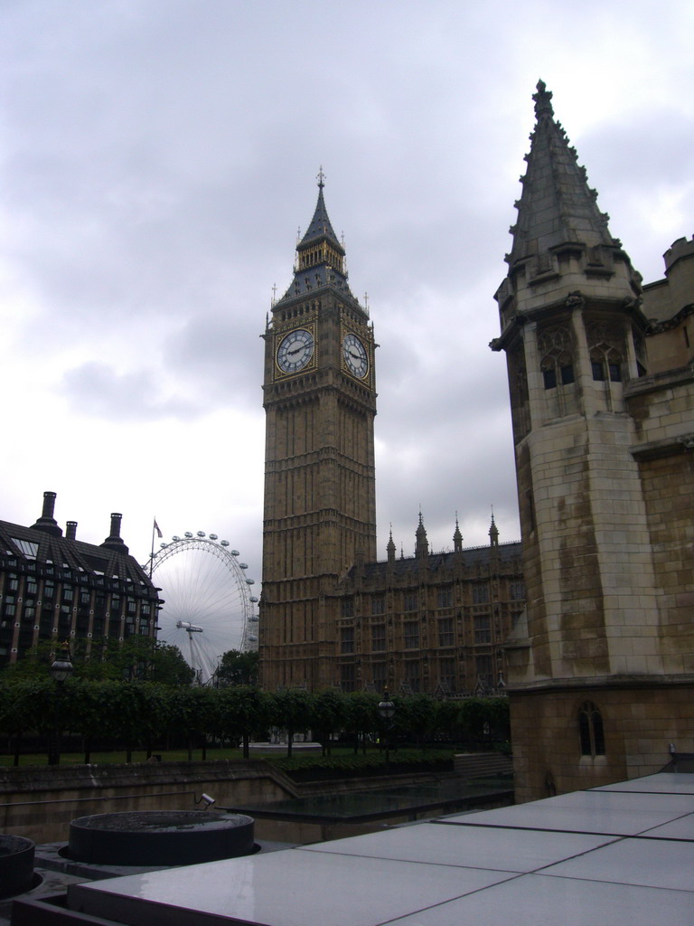 The Palace of Westminster, with the Big Ben, the London Eye and the Portcullis House