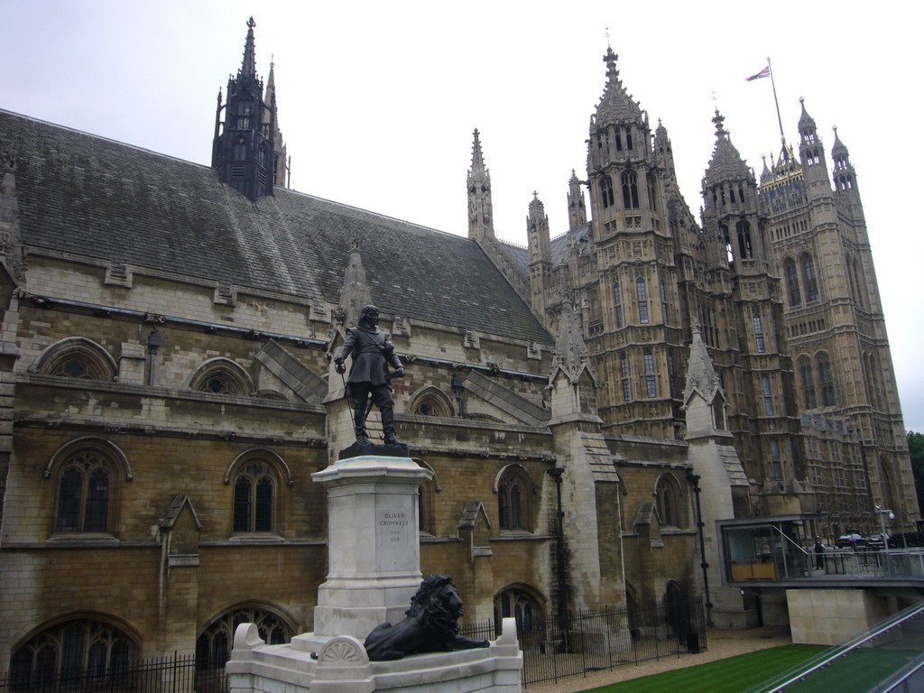 Statue of Oliver Cromwell and the north side of the Palace of Westminster