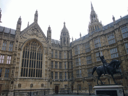 Equestrian statue of King Richard I and the west side of the Palace of Westminster