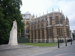 Statue of King George V and the back side of Westminster Abbey