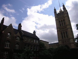 The Victoria Tower at the Palace of Westminster, viewed from College Garden