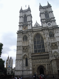 The front of Westminster Abbey, St. Margaret`s Church and the Big Ben, at the Palace of Westminster