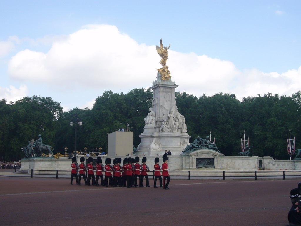 Changing of the Guard at Buckingham Palace, in front of the Victoria Memorial