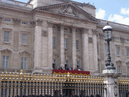 Buckingham Palace, with the British Royal Family at the balcony, during the festivities for the Queen`s Birthday