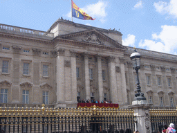 Buckingham Palace, with the British Royal Family at the balcony, during the festivities for the Queen`s Birthday