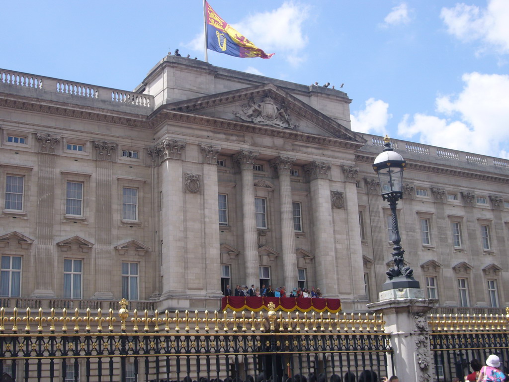 Buckingham Palace, with the British Royal Family at the balcony, during the festivities for the Queen`s Birthday