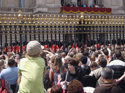 Buckingham Palace, with the British Royal Family at the balcony, during the festivities for the Queen`s Birthday