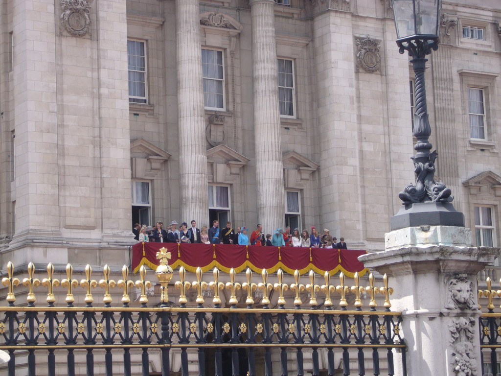 Buckingham Palace, with the British Royal Family at the balcony, during the festivities for the Queen`s Birthday