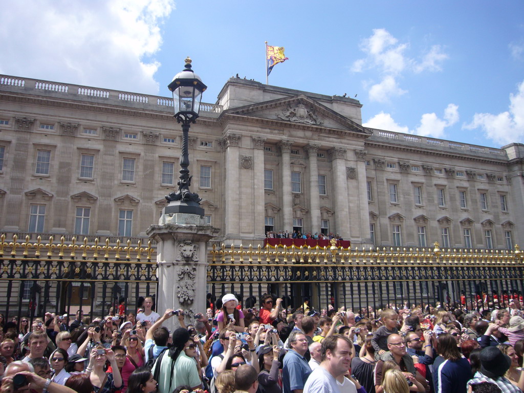 Buckingham Palace, with the British Royal Family at the balcony, during the festivities for the Queen`s Birthday