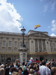Flyover of the British Royal Air Force, during the festivities for the Queen`s Birthday, above Buckingham Palace