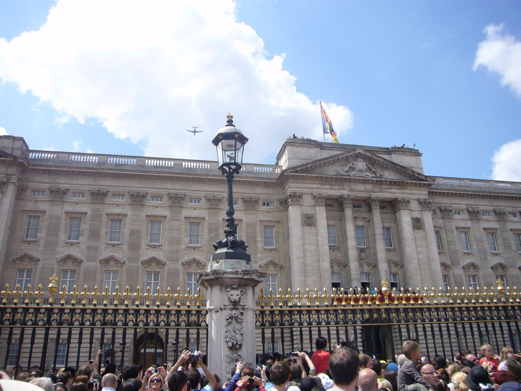 Flyover of the British Royal Air Force, during the festivities for the Queen`s Birthday, above Buckingham Palace