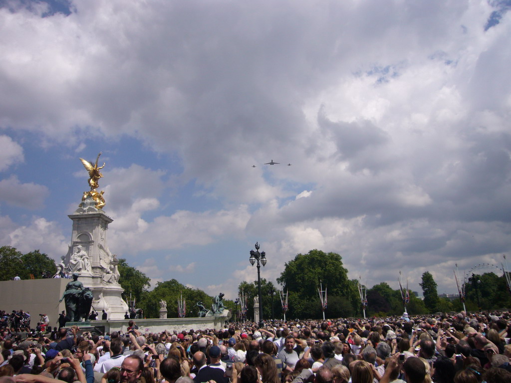 Flyover of the British Royal Air Force, during the festivities for the Queen`s Birthday, above the Victoria Memorial