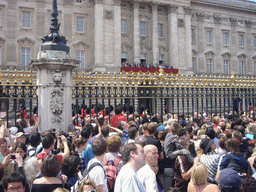 Buckingham Palace, with the British Royal Family at the balcony, during the festivities for the Queen`s Birthday