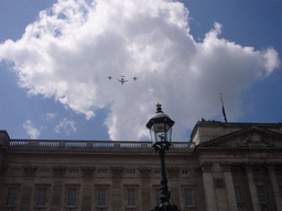 Flyover of the British Royal Air Force, during the festivities for the Queen`s Birthday, above Buckingham Palace