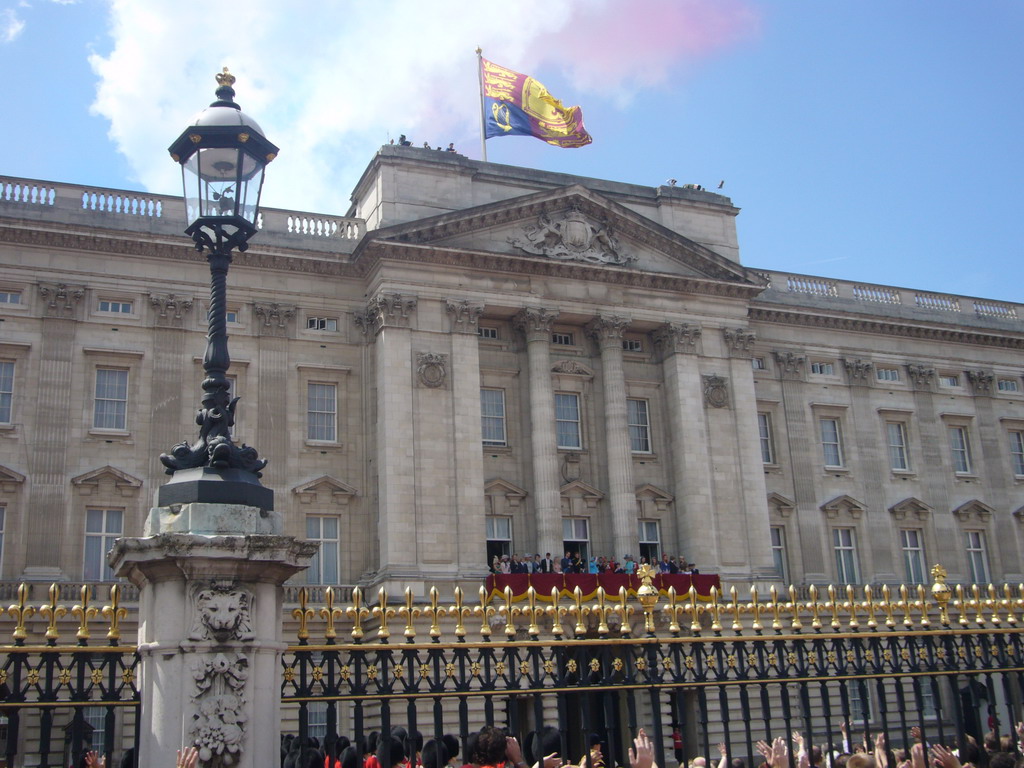 Buckingham Palace, with the British Royal Family at the balcony, during the festivities for the Queen`s Birthday