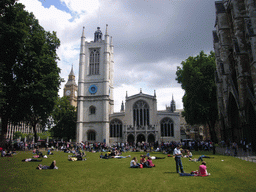 St. Margaret`s Church, the north side of Westminster Abbey and the Big Ben, at the Palace of Westminster