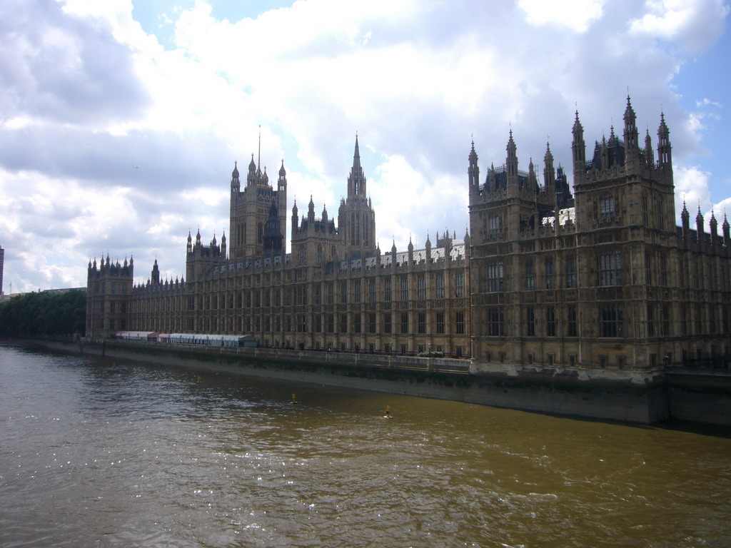 The east side of the Palace of Westminster, at the river Thames